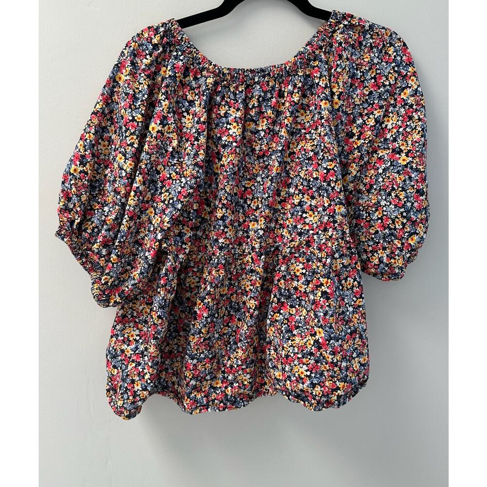 Floral-Print Puff-Sleeve Babydoll Top Old Navy Boho Elastic Stretch - Picture 2 of 9
